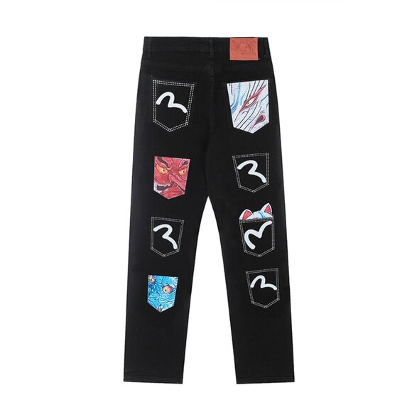 Multi Logo Embroidery Slim Fit Jeans Men's